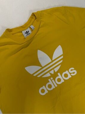Adidas Originals Trefoil Logo Yellow Tee | Bright Graphic T-Shirt Size L